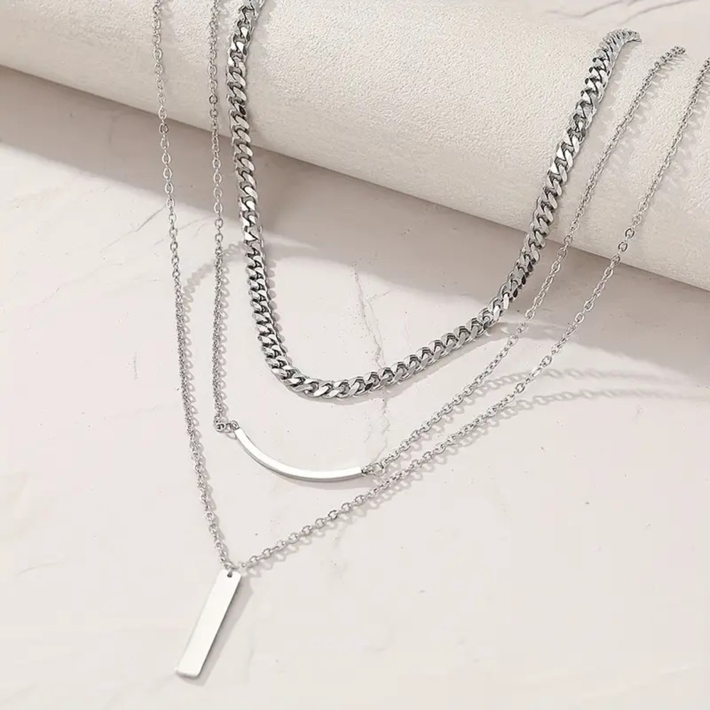 Stainless Steel Elegant Silver Layered Necklace Set